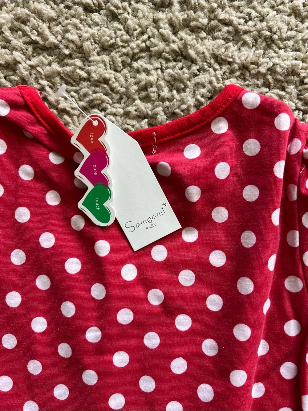 Girls' Red Polka Dot Character Short Sleeve Dress